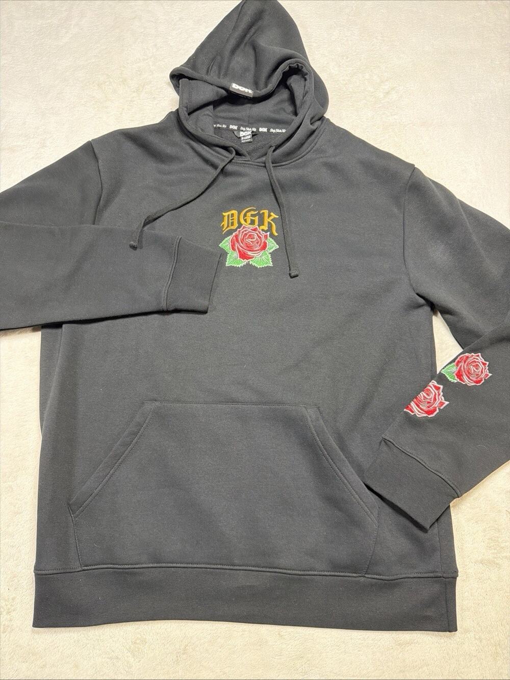 DGK Virgin Mary Blessed Rose Embroidered Pullover Black Graphic Hoodie XL